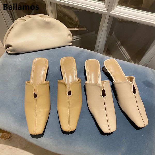 

slippers bailamos 2021 spring summer fashion women squre toe slipper nude white square low heels outsides ladies slides mules shoe, Black