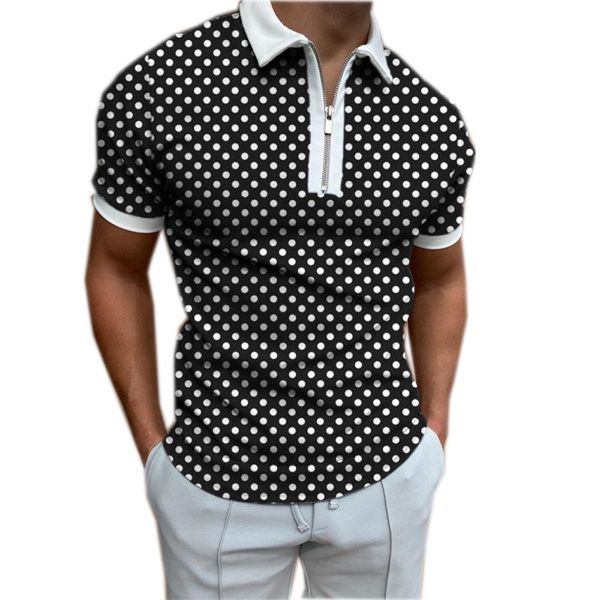 

men's polos men shirt polka dot print 2021 summer fashion short sleeve blouse plus size zipper harajuku tee streetwear, White;black