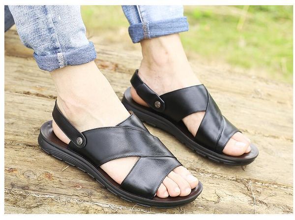 

sandals mens leather wearresistant beach shoes thick soled antiskid shoes sandals summer piece 2021 fashion sandals goodgoodsneakers21, Black