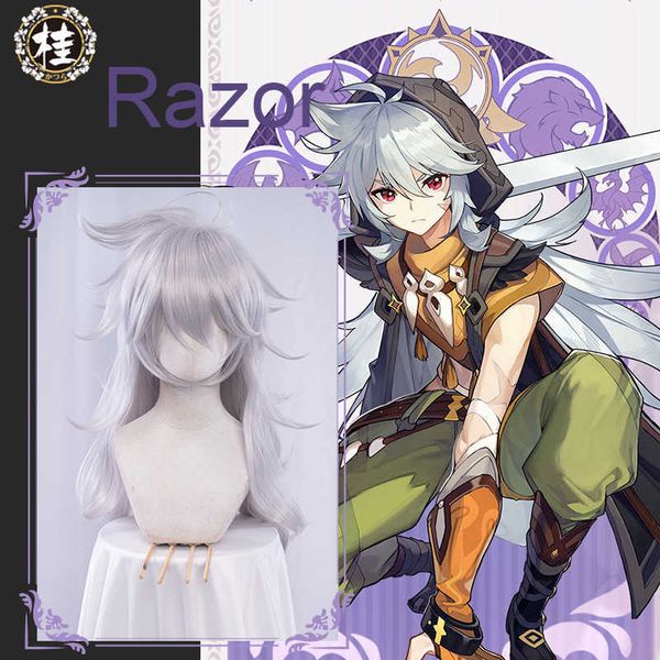 UWOWO Spiel Genshin Impact Razor Cosplay Perücke Silber Grau Perücken Cosplay 90 cm Langes Haar Hitzebeständige Synthetische Y0903