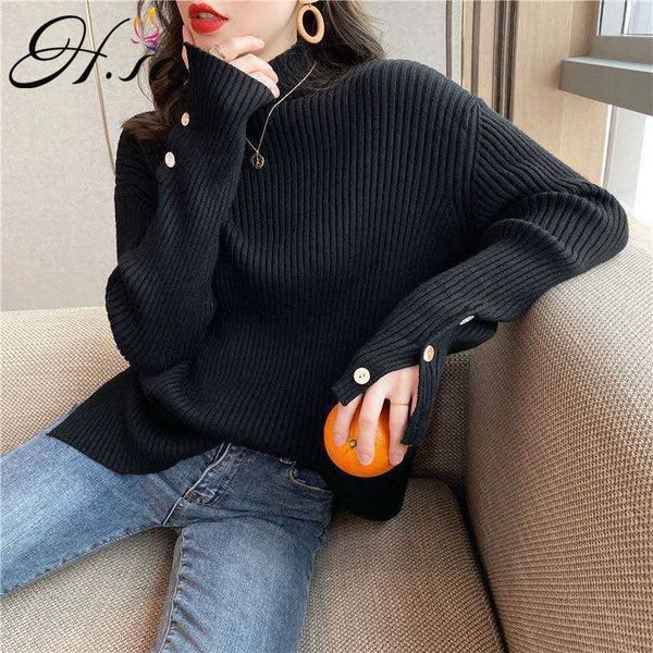 

h.sa women clothing pull femme button split casual pullovers pink jumpers korean kawaii sweater 210417, White;black