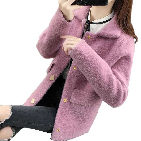 

women's sweaters imitation mink cashmere women cardigan coat winter thicken loose single-breasted kniting jacket ladies sweater y437 yz, White;black