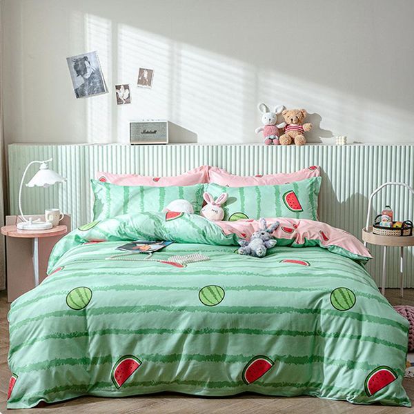 

bedding sets home polyester set twin full  king double duvet cover flat bed sheet pillowcase linen bedroom bedclothes watermelon