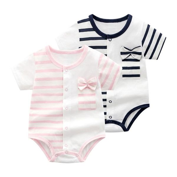 

rompers baby bodysuits summer short sleeves born infant boys girls cotton onesie casual outerwear toddler kids jumpsuits outfits, Blue