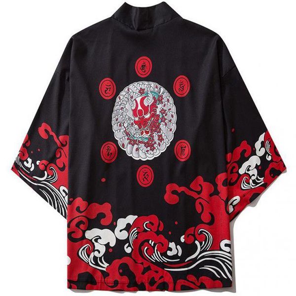 

ethnic clothing japanese style kimono gown for men haori oversized male summer thin printed flower cardigan costumes, Red
