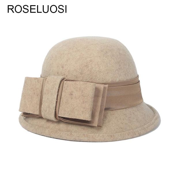 

stingy brim hats roseluosi autumn winter wool fedora hat for women casual bow-knot felt ladies elegant woolen sombreros mujer, Blue;gray