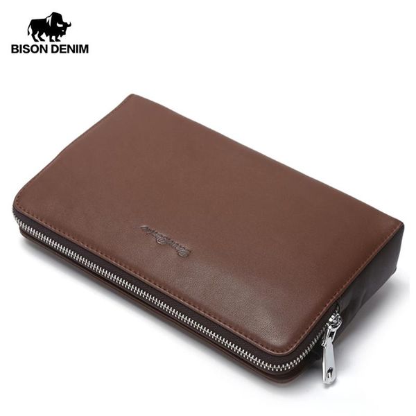 

wallets bison denim genuine leather men clutch fashion zipper male wallet purse long phone men's bag n8065, Red;black