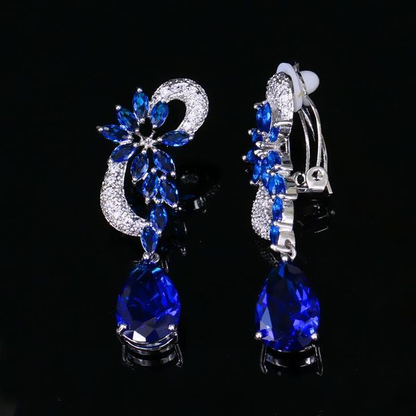 

clip-on & screw back blue wedding clip earrings without piercing, Silver