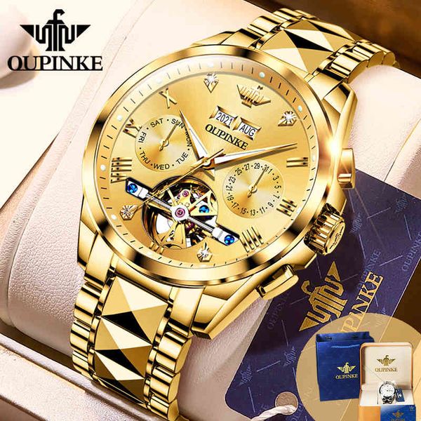 

oupinke automatic men watches mechanical sapphire glass tourbillon brand luxury wristwatch waterproof watch relogio masculino 40, Slivery;brown