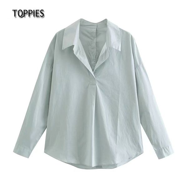 Toppies Nuovo arrivo Camicetta tinta unita Donna Bottoni posteriori Camicia Casual Top 210412