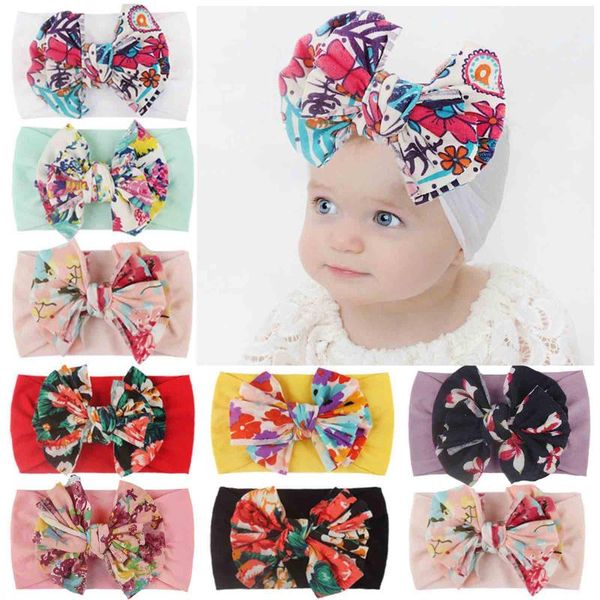 

hair accessories bohemia elastic printed flower kids headband born infant knot bows headwraps baby girls headwear cute gifts po props, Slivery;white