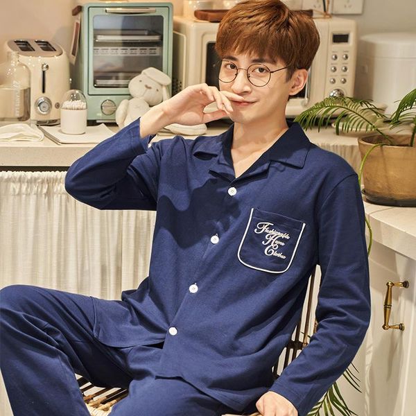 

men's sleepwear style pajamas set spring autumn warm cotton loose male sets long sleeve +pant leisure pyjamas, Black;brown