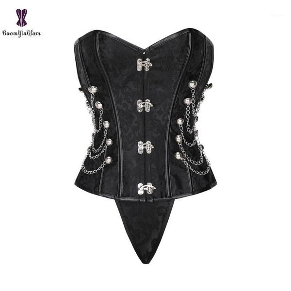 

bustiers & corsets womens corset steampunk jacquard faux leather studded overbust bustier for halloween, Black;white
