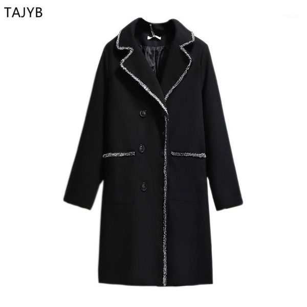 

women's wool & blends 150kg plus size fat sister mm temperament autumn and winter suit collar woolen coat western-style thin, Black