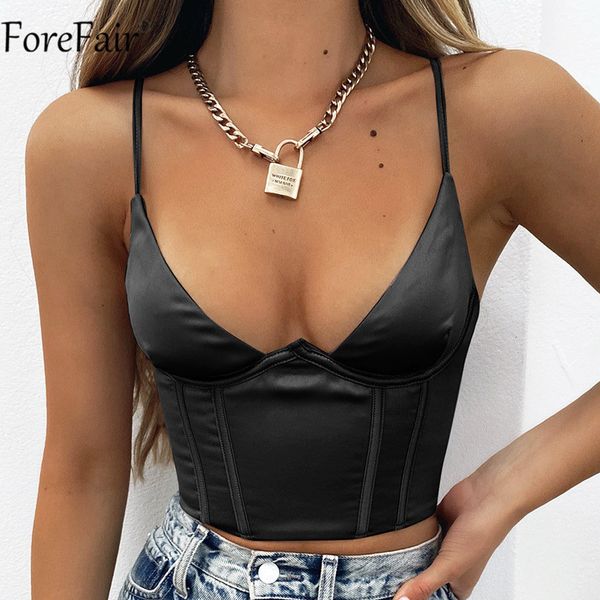 

summer satin white tank backless v neck women off shoulder spaghetti strap sleeveless tube corset crop, Black;white