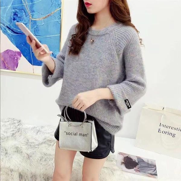 

women's sweaters autumn trumpet sleeve long-sleeved pullovers student fashion early knitwear tide, White;black