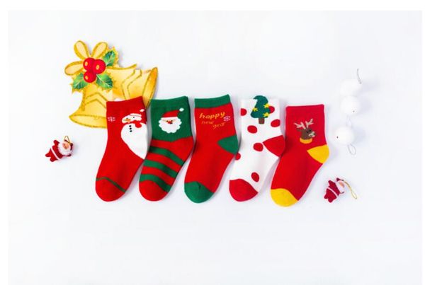 

christmas socks year's day children's spring autumn winter small middle big boy girl pure cotton cartoon lovely santa claus snow d, Black