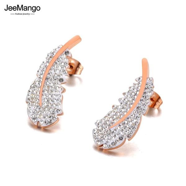 

stud jeemango vintage feather stainless steel earrings rose gold handmade clay white crystals ear jewelry for women je20211, Golden;silver