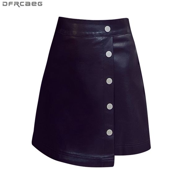 

casual dresses retro high waist pu leather skirt a-line autumn winter skirts women single-breasted mini saia vintage jupe femme hi, Black;gray