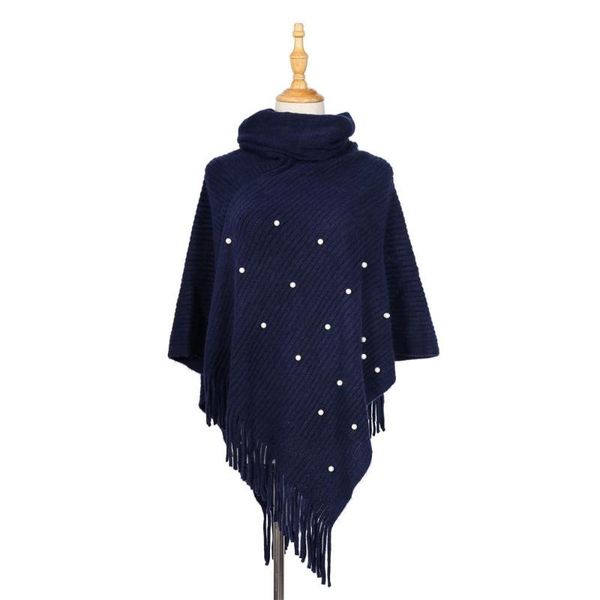 

scarves winter women tassel poncho cape cardigan wrap shawl cashmere blanket scarf high collar warm sweater shawls autumn outfit coat, Blue;gray
