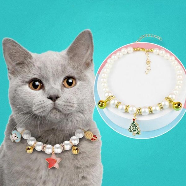 

cat collars & leads pet collar puppy necklace fashion imitation pearl pendants decor adjustable dog neck chain for christmas pets accessorie