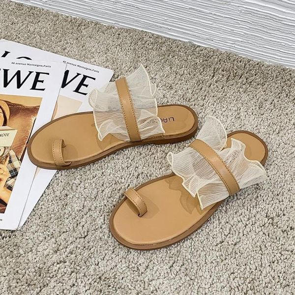 

fashion women lace open toe sandals summer comfy slippers indoor outdoor casual flat roman shoes girl beach flip flops, Black
