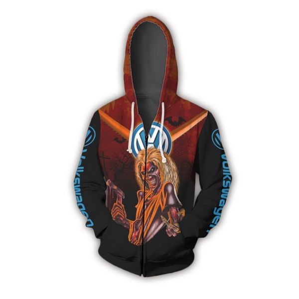 

new 3d printed iron lady car casual loose hoodie men's zip coat, Black