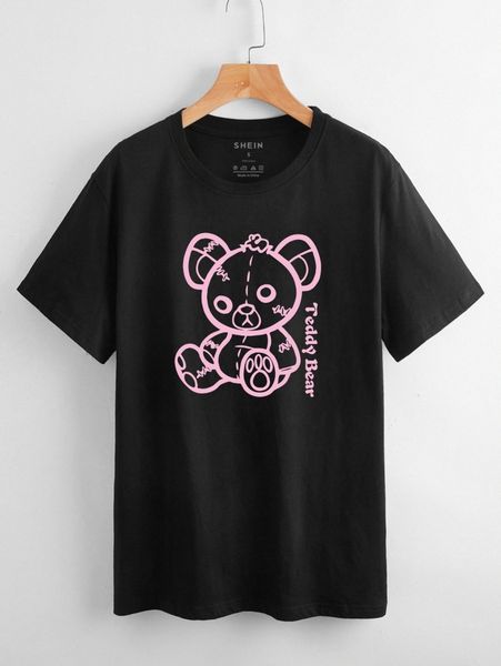 

cartoon bear and letter graphic tee p2x1#, White