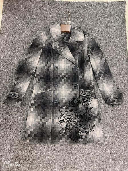 

women's wool & blends plaid suit collar medium length coat, Black
