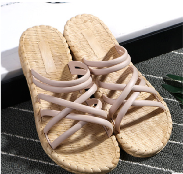 

slippers female summer 2021 new foreign trade female slippers imitation straw beach flip-flops indoor and outdoor wear student, Black