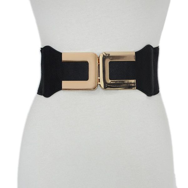 

belts fashionable simple women's black elastic wide belt gold buckle decorative skirt coat with slim waist seal, Black;brown