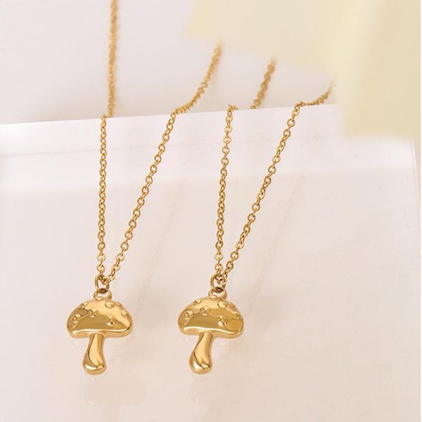

pendant necklaces titanium steel retro cute mushroom necklace for women chain french girl teen choker dating jewelry 2021 trendy collier who, Silver