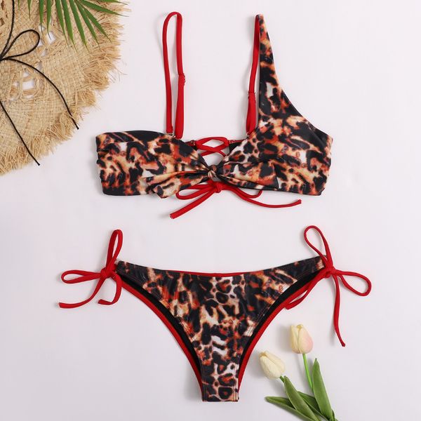

swimsuit women bikini women's one shoulder push up leopard high cut thong swimwear bathing suit set 210520, White;black
