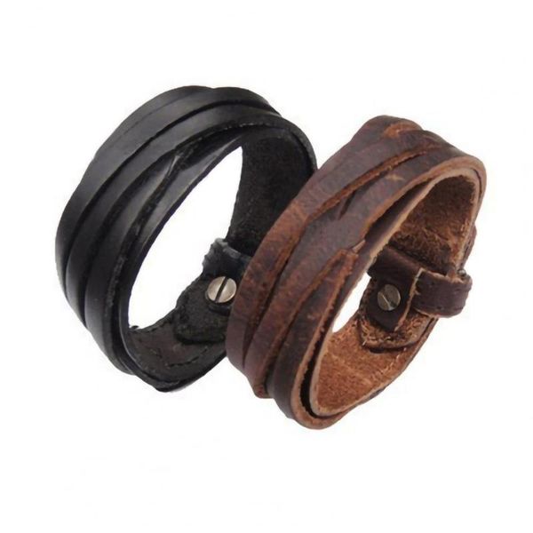 

men women wristband vintage punk multilayer braided thin leather bracelet jewelry couples gift, Golden;silver