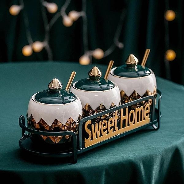 

storage bottles & jars nordic luxury seasoning box household pot rack msg salt sugar bowl ceramic kitchen utensils