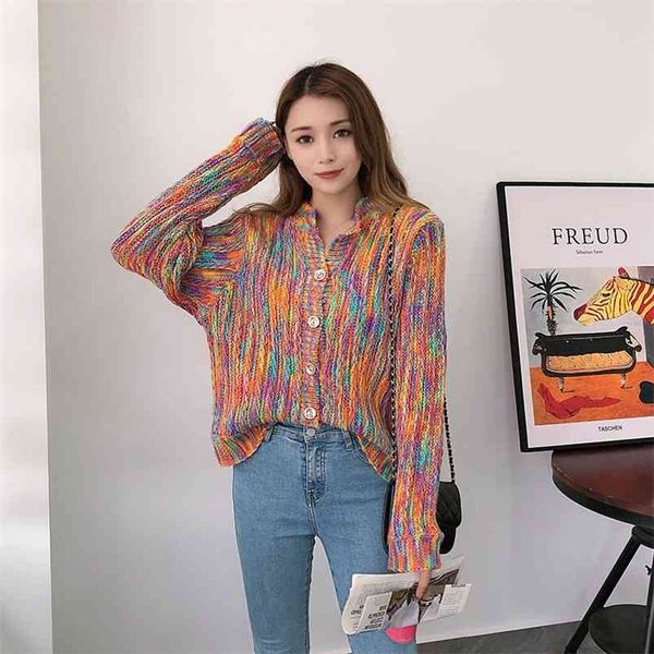 

autumn winter women's cardigan korean color-blocking stand-up collar sweater casual long-sleeved wild cardigans gx505 210507, White;black