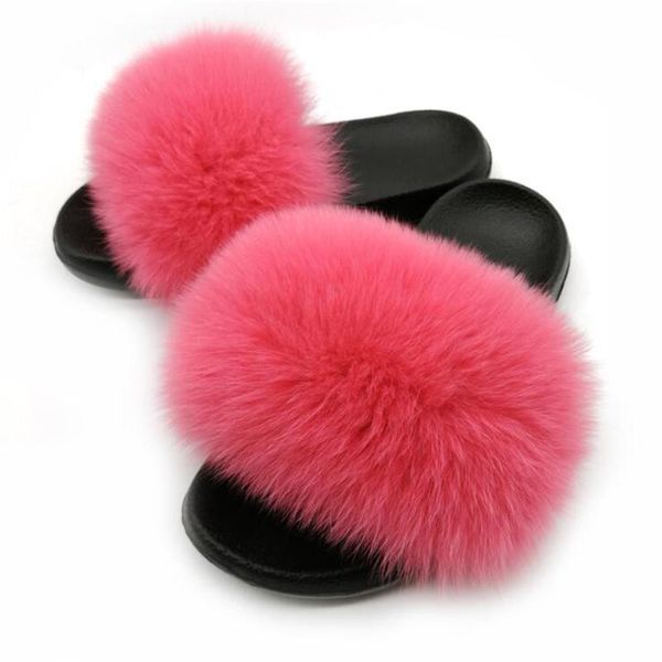 

indoor slides flat shoes 100% real fur slippers casual fluffy flip flops furry women, Black