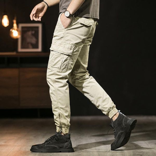 

men's jeans korean style fashion men big pocket slim casual cargo pants overalls bottom zipper designer streetwear hip hop joggers, Blue