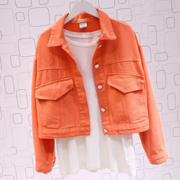

candy color harajuku wild short women jeans jacket chaqueta mujer big pocket loose casual female cowboy coat veste en jean femme women', Black;brown