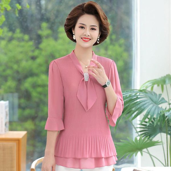 

women's t-shirt chiffon shirt spring and summer 2021 fashion large size loose western style sleeve top, White