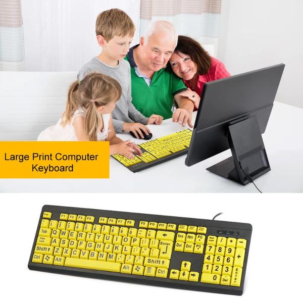 

keyboards wired usb large print computer keyboard for low vision users high contrast 104 keys letters old men