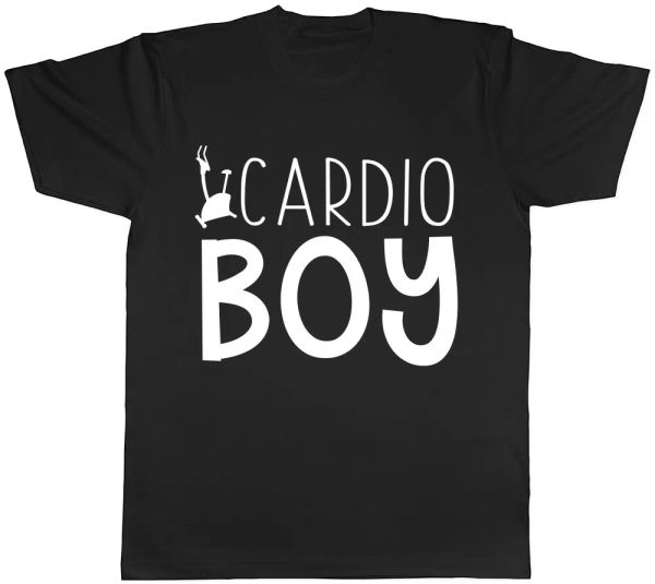 

cardio boy mens womens ladies t-shirt, White;black