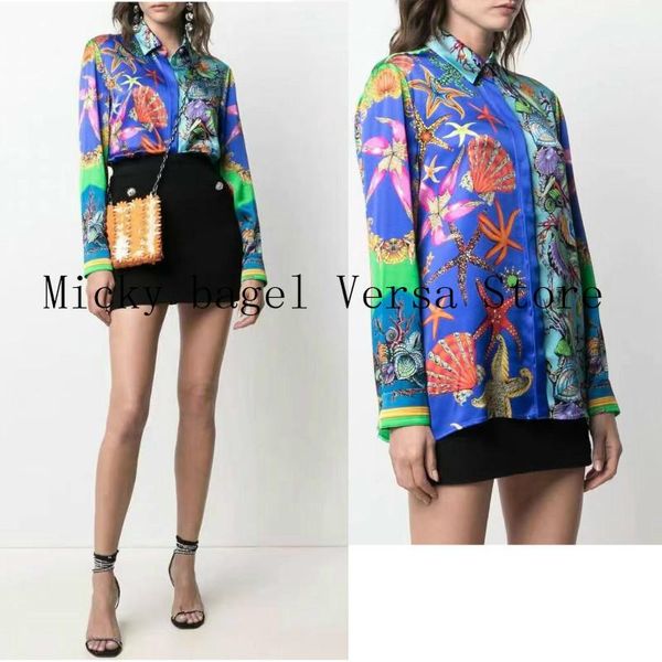 

women's blouses & shirts 21 luxury starfish print fashion long sleeve temperament lapel single breasted versatile chiffon s, White