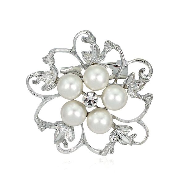 

silver/gold plated alloy brooch flower petal clear rhinestone brooches for wedding party gifts pearl corsage pin mix colors in stock sc17, Gray