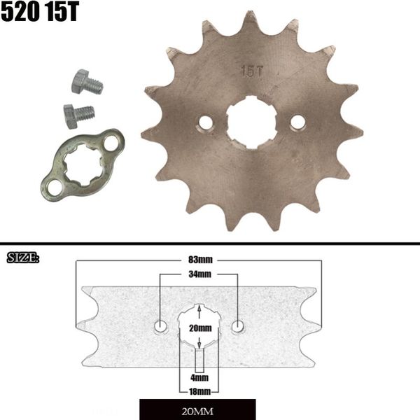 

parts motorcycle 520 15t tooth 20mm id front engine sprocket fit pit bike atv part