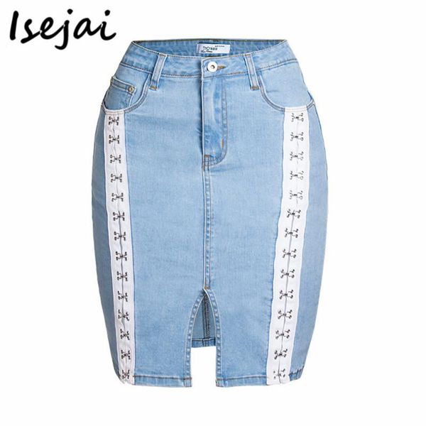 

high waist rivet split skirts womens mini denim skirt woman slim black blue 2xl 3xl plus size