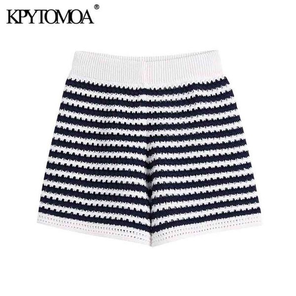 

kpytomoa women chic fashion striped knitted shorts vintage high elastic waist female short pants mujer 210724, White;black