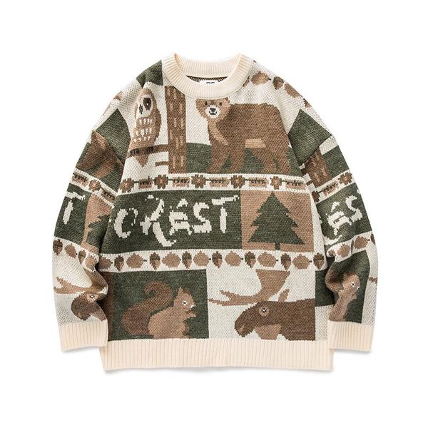 

men's sweaters 2021 autumn and winter japanese literature art retro neutral tide brand cute bear sweater round neck pullover leisure, White;black