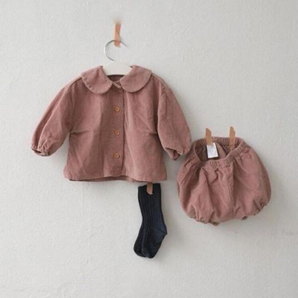 

clothing sets kids set corduroy coat and shorts 2 pcs girls outfit 2021 spring baby, White