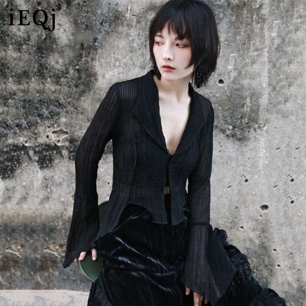 

women t-shirt lapel neck long flare sleeve asymmetrical black chiffon fashion tide high street summer 2021 8p804 women's, White